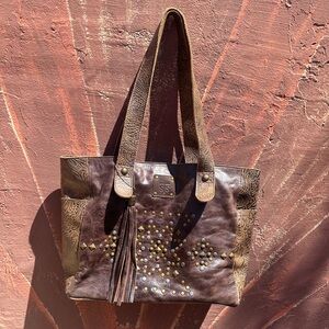 STS Ranchwear Brown Studded Leather Tote Bag